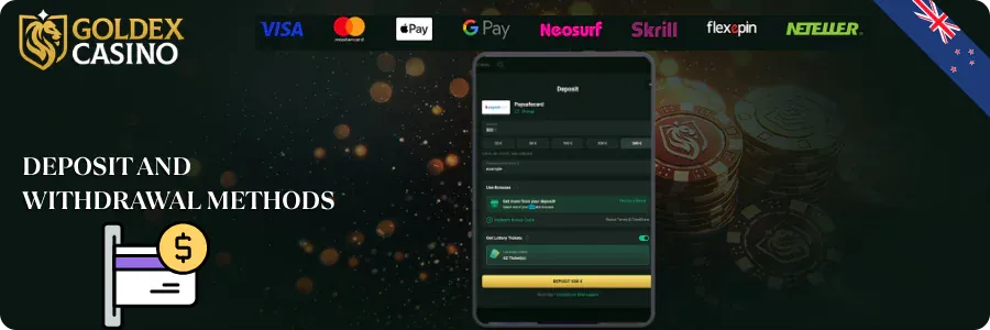 Deposit and Withdrawal Methods at Goldex Casino