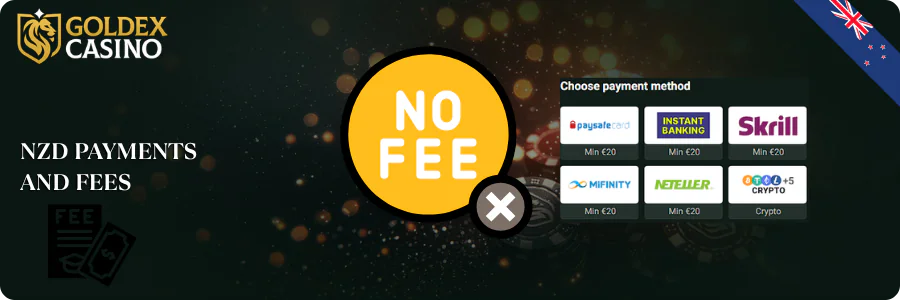 Goldex Casino NZD Payments and Fees.