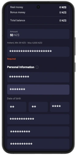 Filling in payout account and personal details