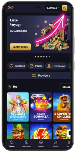 Opening the casino cashier on mobile